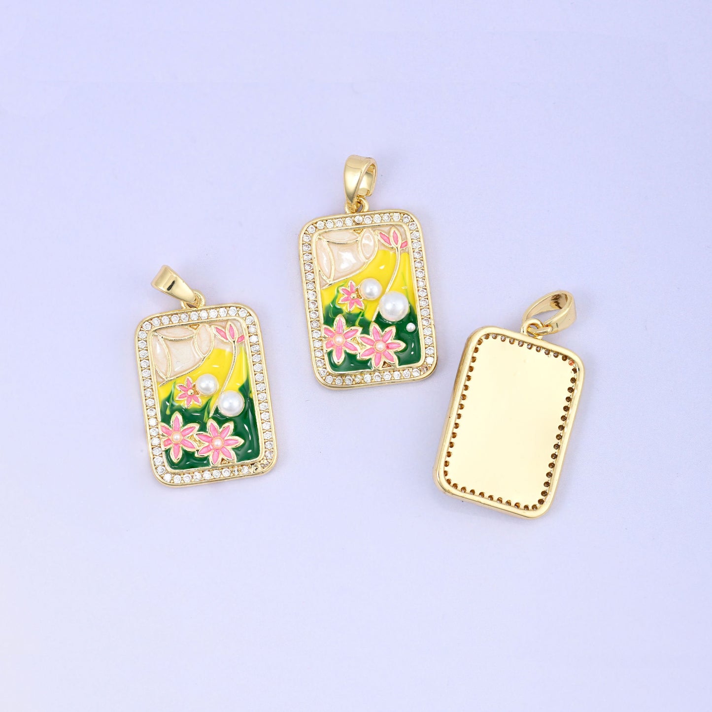 Flower Rectangle Charm Pendant, bail approximately 6.95mm x 2.95mm
