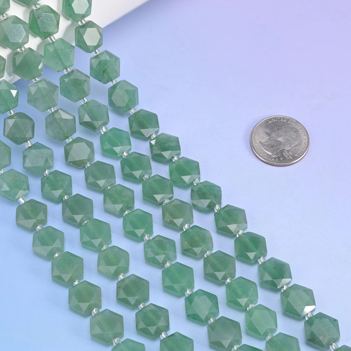 Flat faceted cut Green Aventurine beads for jewelry making.