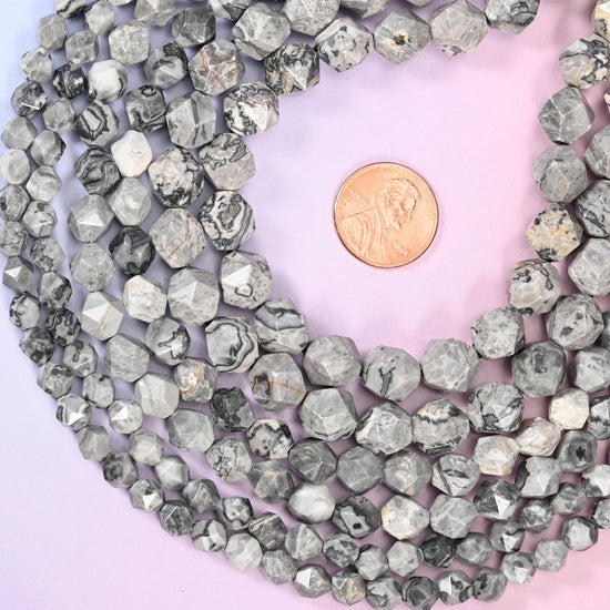 Map Jasper Faceted Diamond Star Cut Beads, sold per 15.5 inch strand
