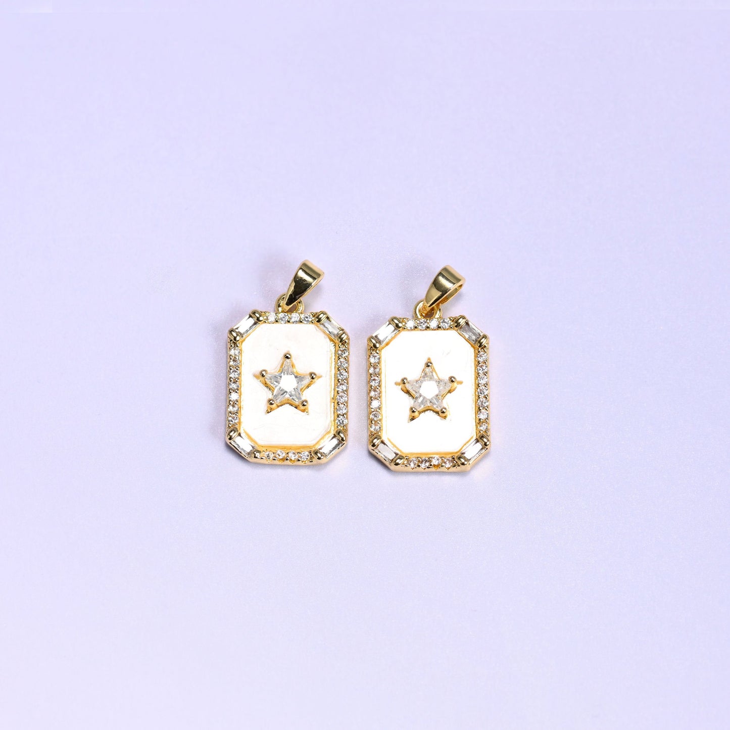 Rectangle Star Zircon Charms in gold and white