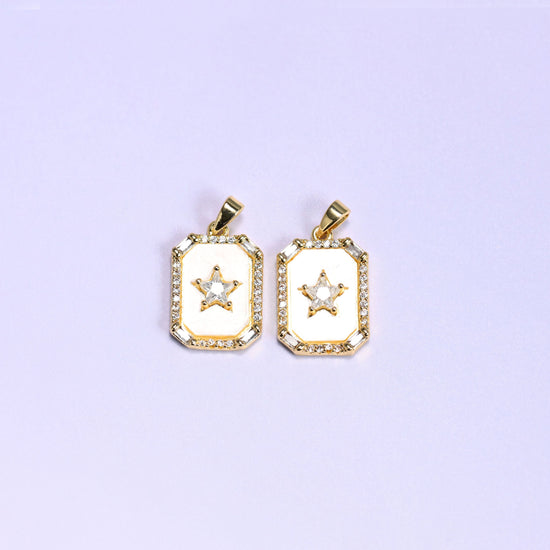 Rectangle Star Zircon Charms in gold and white