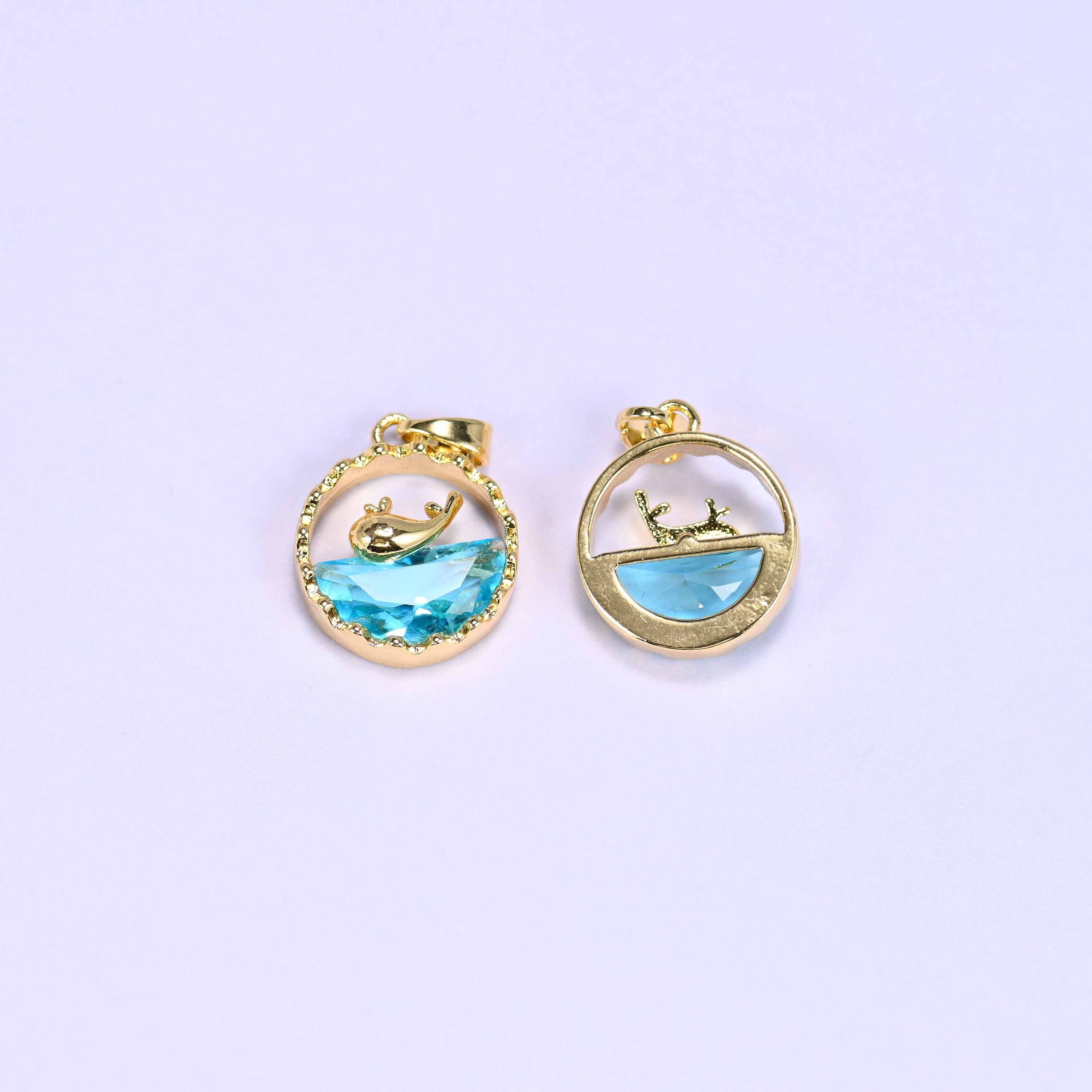 Textured round frame cut whale charm pendant