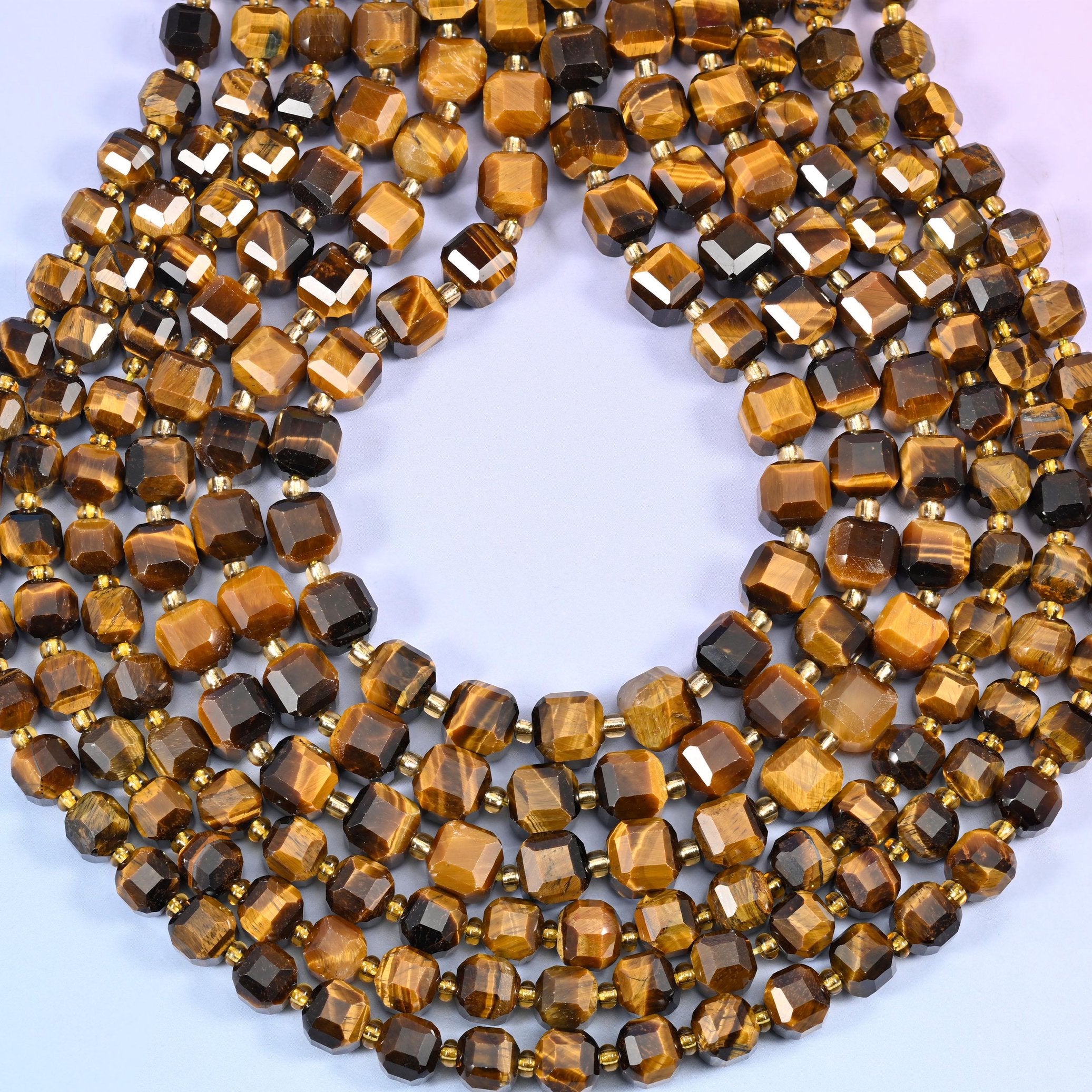 Tiger Eye Faceted Cube Beads, hole approximately 1.2mm