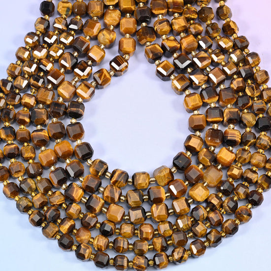 Tiger Eye Faceted Cube Beads, hole approximately 1.2mm