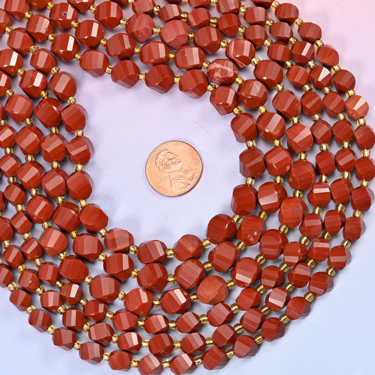 Red Jasper Faceted Spiral Twist Beads 8mm and 10mm for bold bracelets and necklaces.