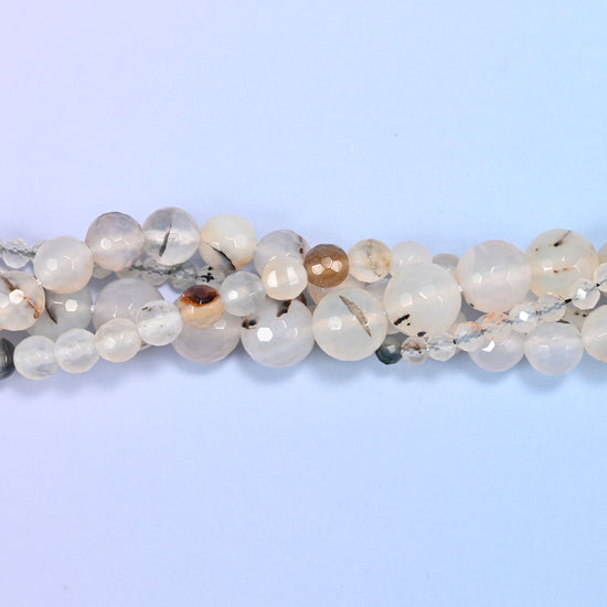 Black Flower Agate Faceted Round Beads: Jewelry Making, 15 Inch Strand