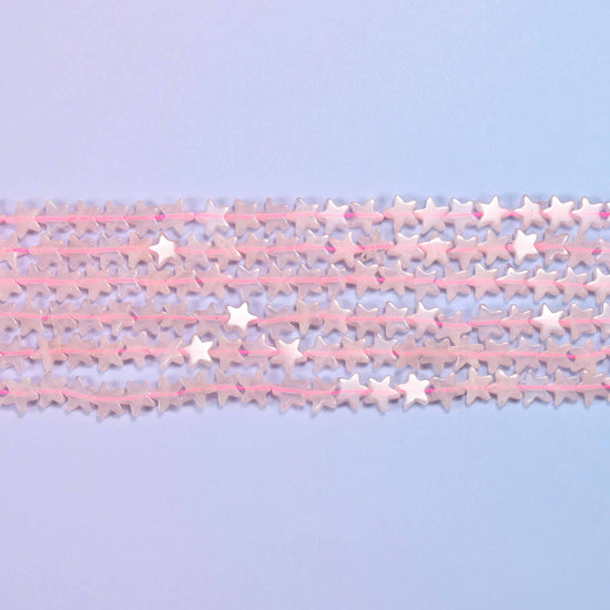 Rose Quartz Flat Star Beads: Size 6mm, Jewelry Making, 15 Inch Strand