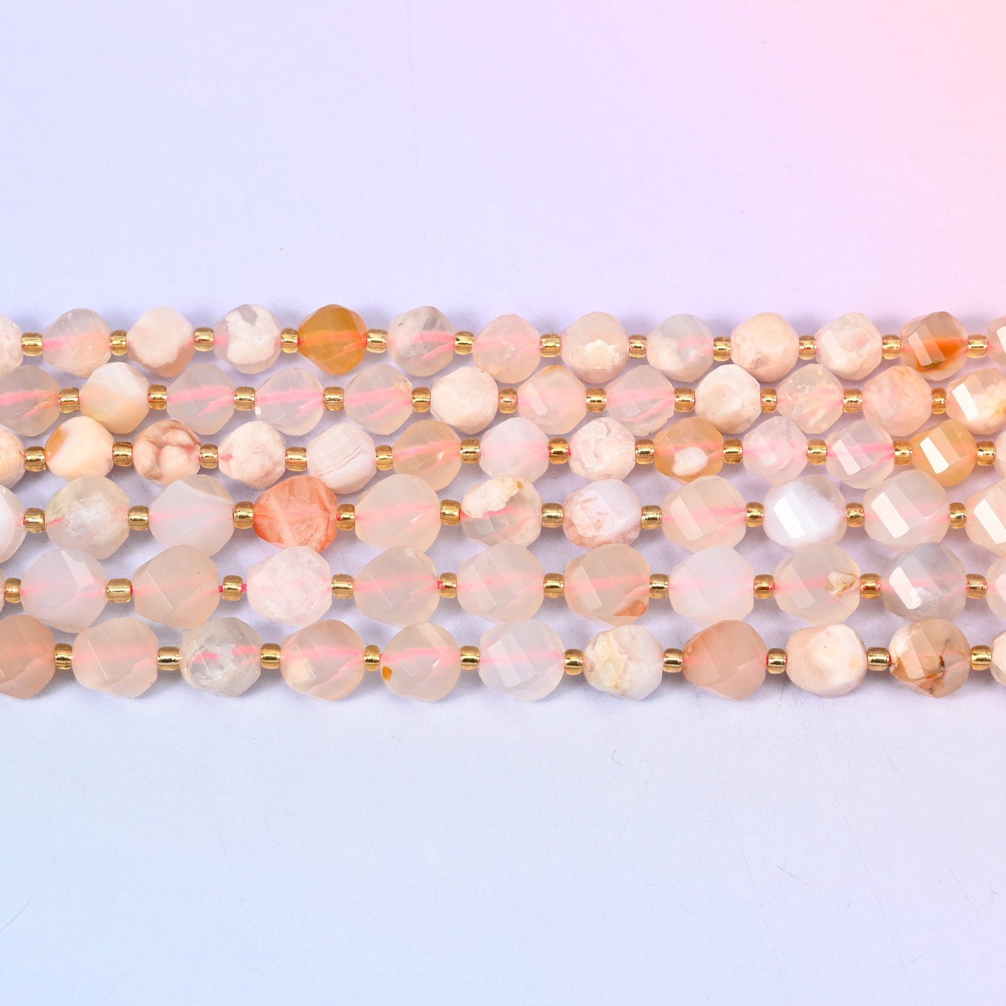 Sakura Flower Agate beads in pale blush pink and peach clouded with milky white