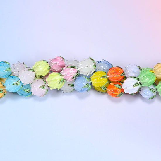 Tulip Flower Bud Lampwork Glass Beads with a 1.2mm to 1.8mm hole.