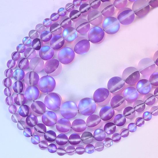 Iridescent Matte Purple Round Glass Beads, 15 inch strand
