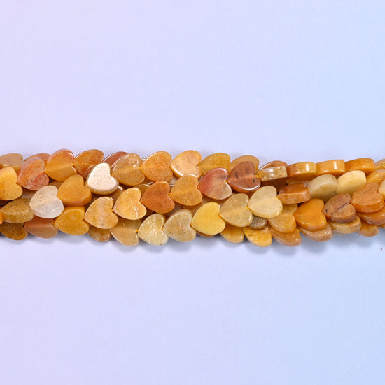 Gold Silk Jade Flat Heart Beads: Size 6mm, Jewelry Making, 15 Inch Strand