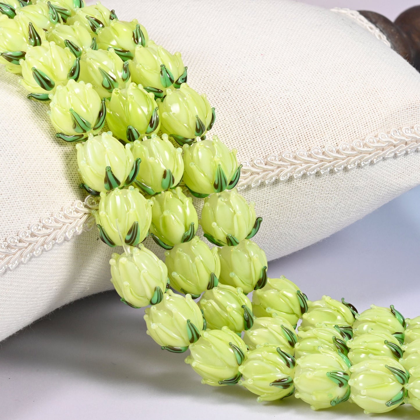Lime green tulip bud-shaped lampwork glass beads
