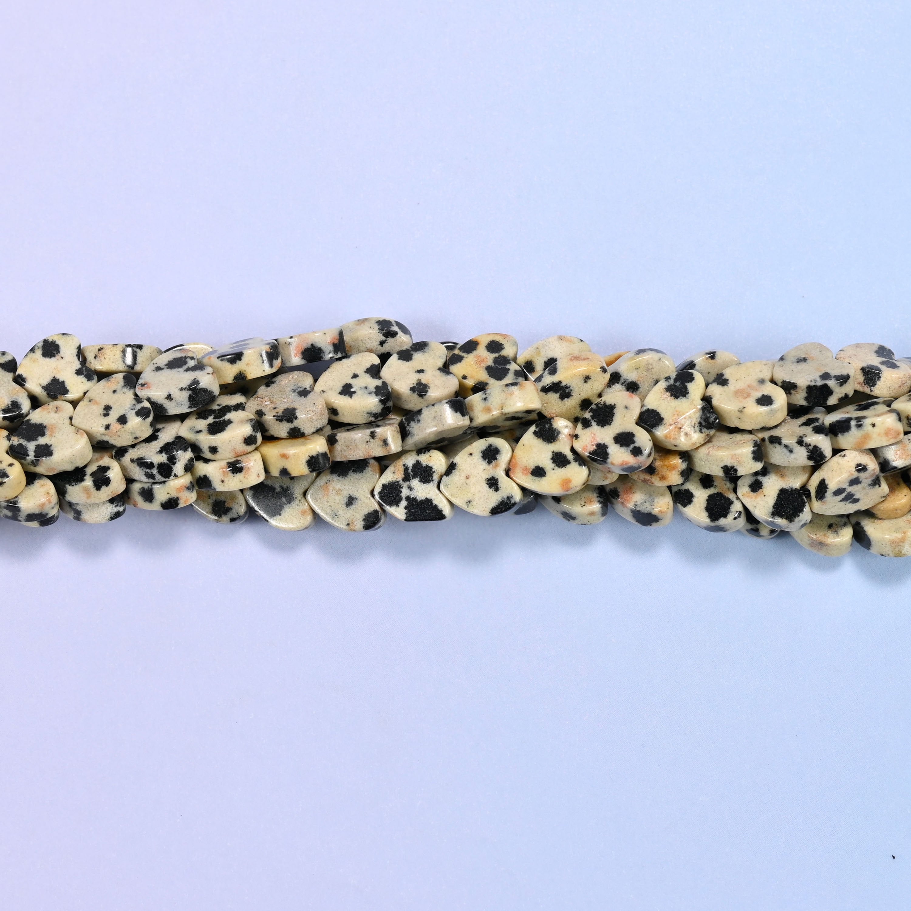 Dalmatian Jasper Flat Heart Beads: Size 6mm, Jewelry Making, 15 Inch Strand
