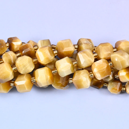 Gold Tiger Eye Faceted Cube Beads, approximately 43 beads per 15 inch strand in 6mm