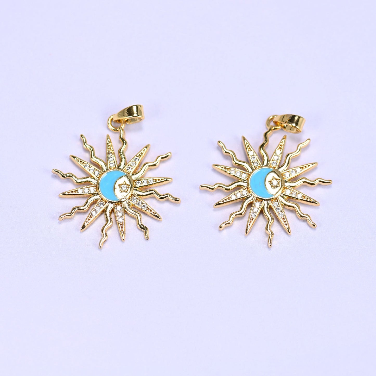 Enamel Moon Sun Zircon Charms in black, white, or blue enamel