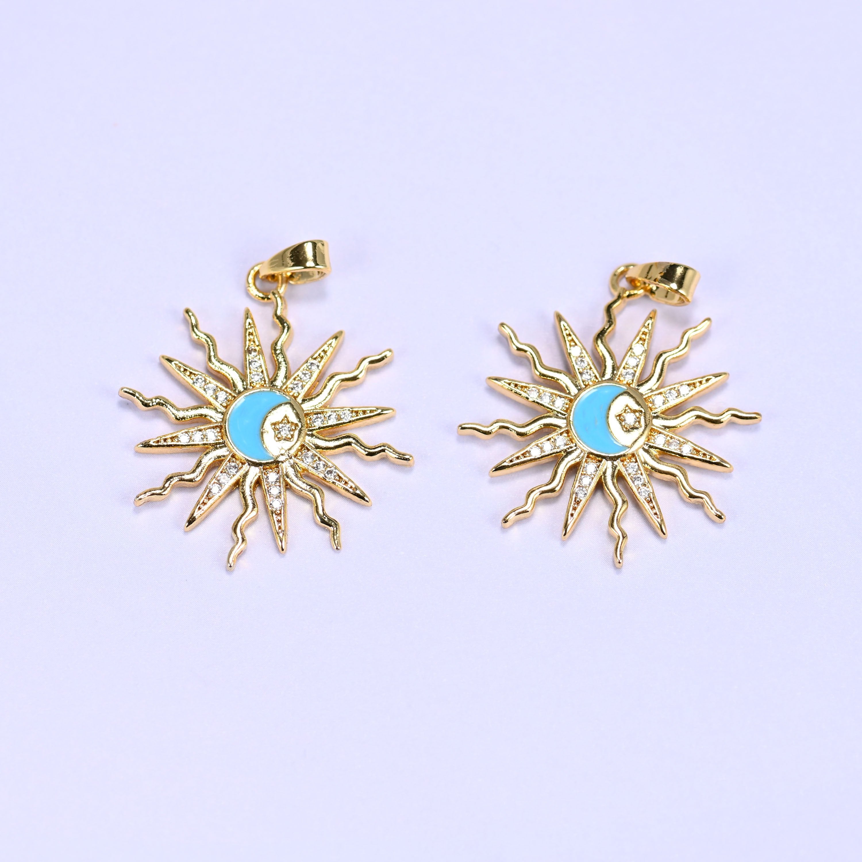 Enamel Moon Sun Zircon Charms in black, white, or blue enamel