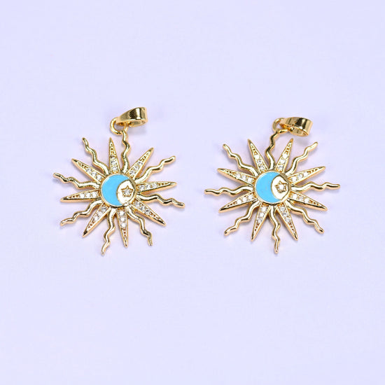 Enamel Moon Sun Zircon Charms in black, white, or blue enamel