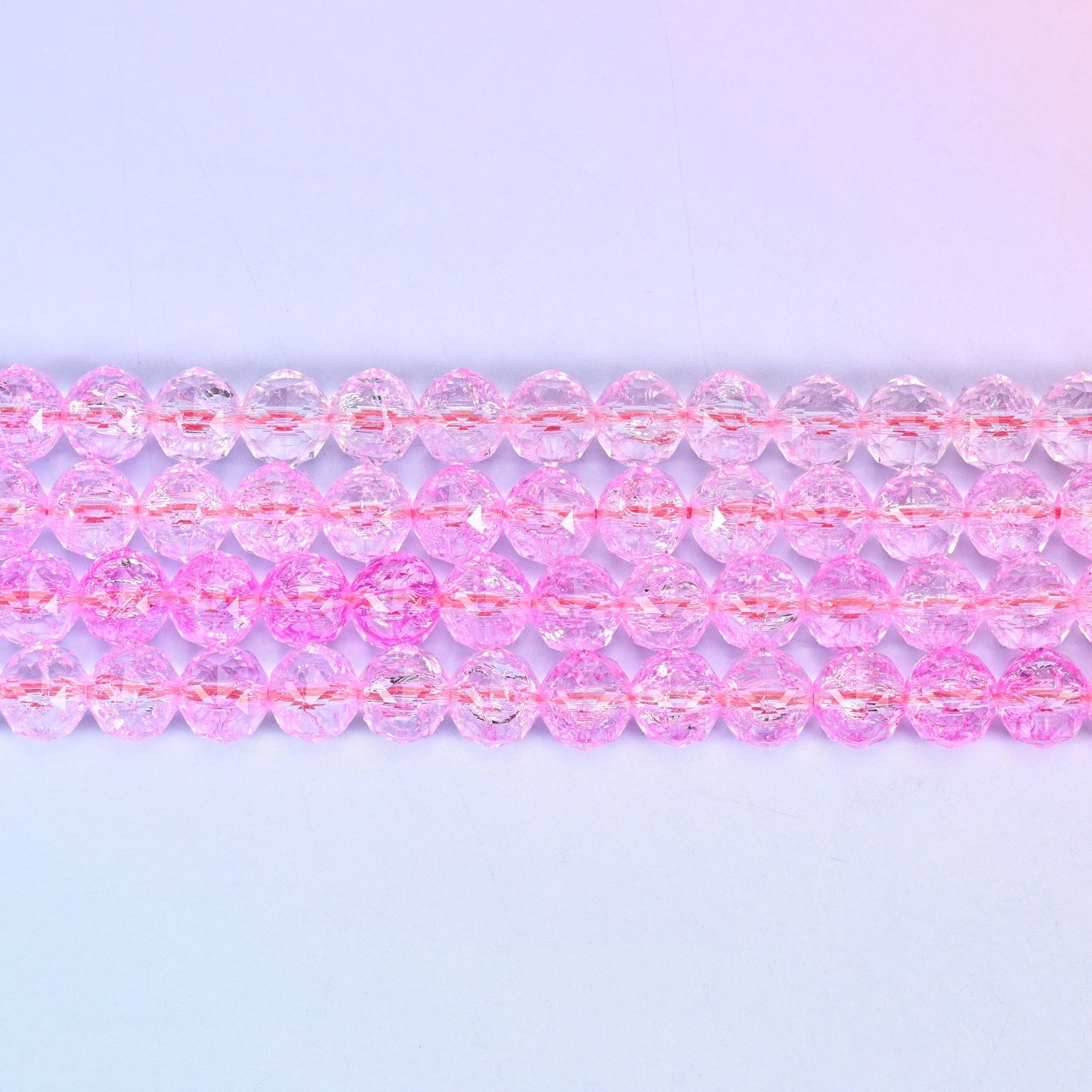 Transparent Pink Faceted Round Glass Beads: Size 10mm, Jewelry Making Supply