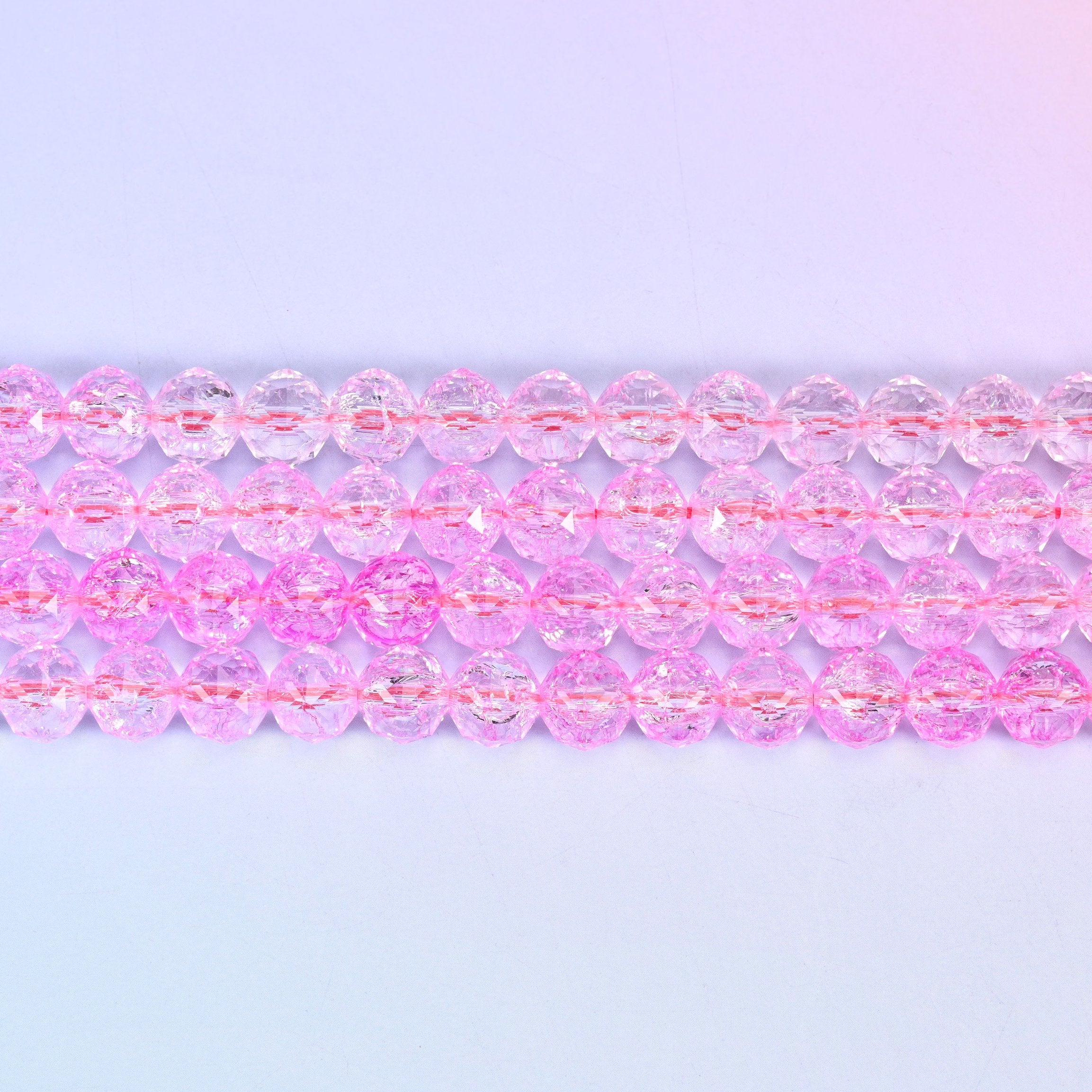 Transparent Pink Faceted Round Glass Beads: Size 10mm, Jewelry Making Supply
