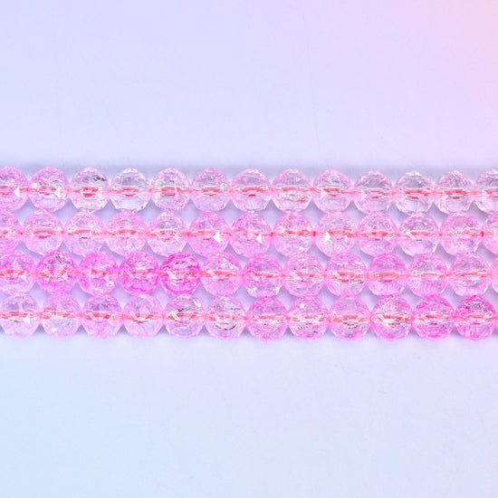 Transparent Pink Faceted Round Glass Beads: Size 10mm, Jewelry Making Supply