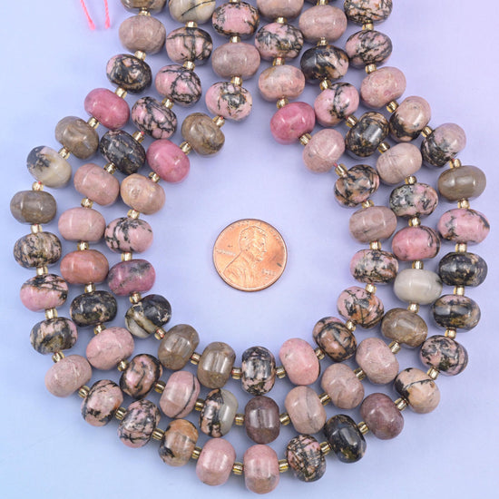 Rhodonite pumpkin beads, approximately 35 beads per strand