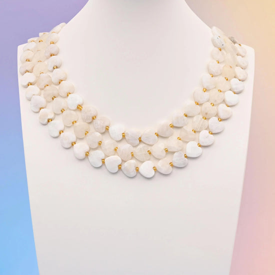 White moonstone beads, faceted heart shape, 12mm