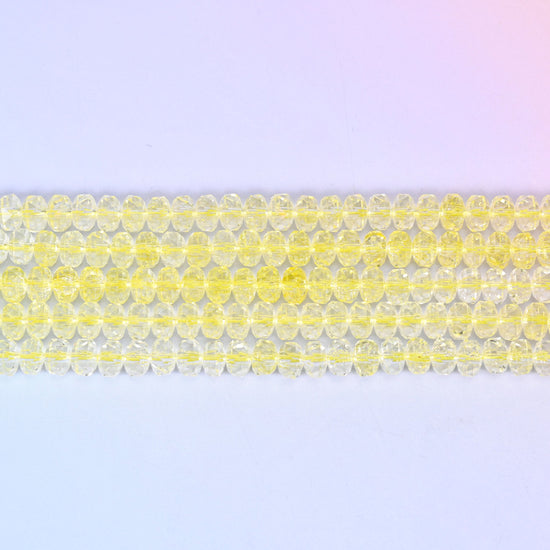 Transparent Yellow Faceted Rondelle Glass Beads: Size 5x8mm, Jewelry Making Supply