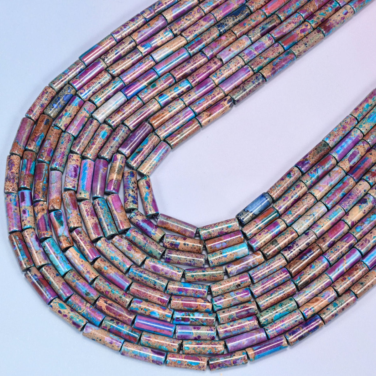 Sea Sediment Jasper Tube Beads, 15 inch strand, approximately 28 beads.