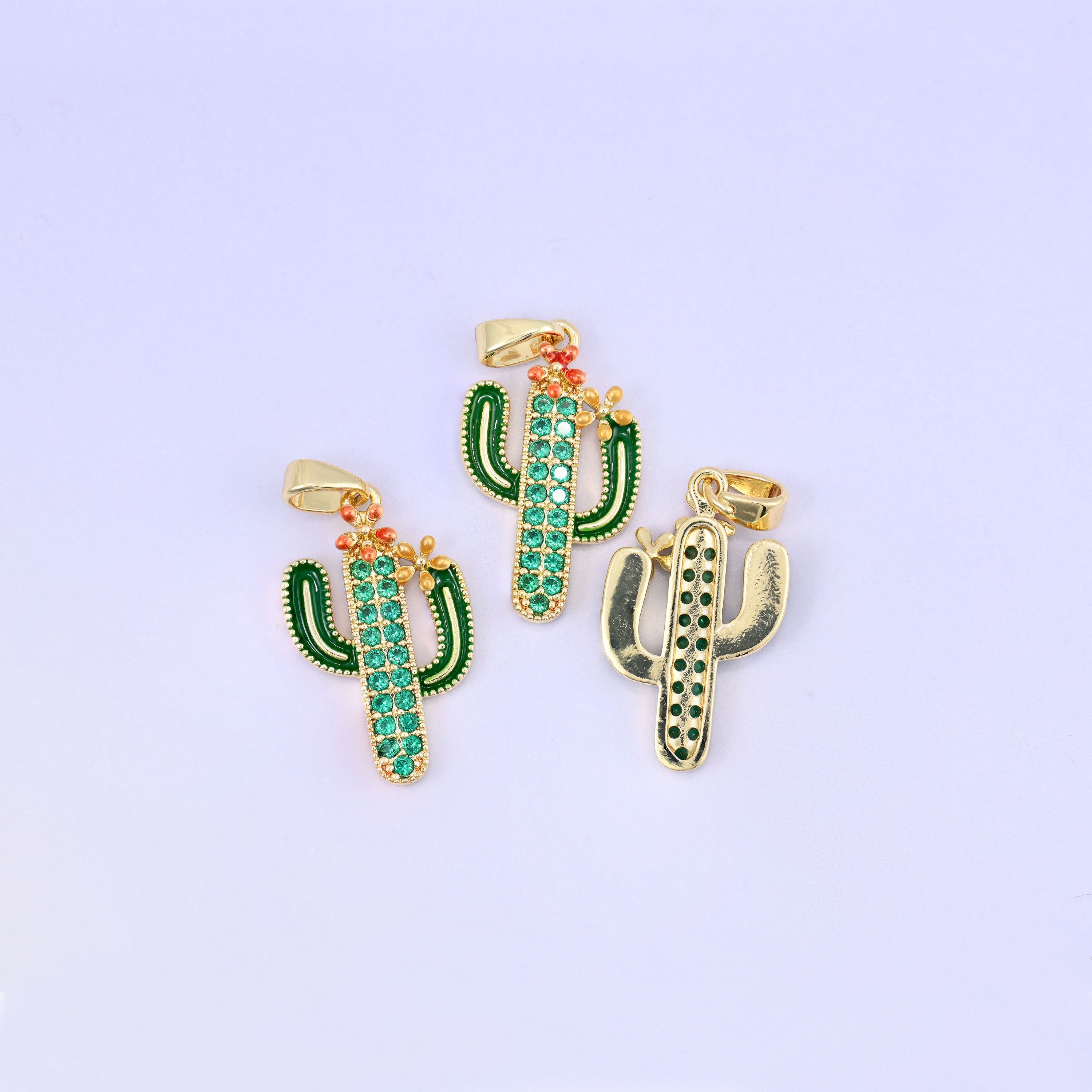 Cactus Zircon Charms: 18K Gold Plated Pendants, Jewelry Making Supply