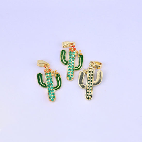 Cactus Zircon Charms: 18K Gold Plated Pendants, Jewelry Making Supply