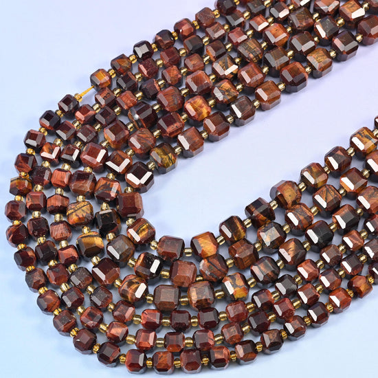 Red Tiger Eye Faceted Cube Beads, 15 inch strand