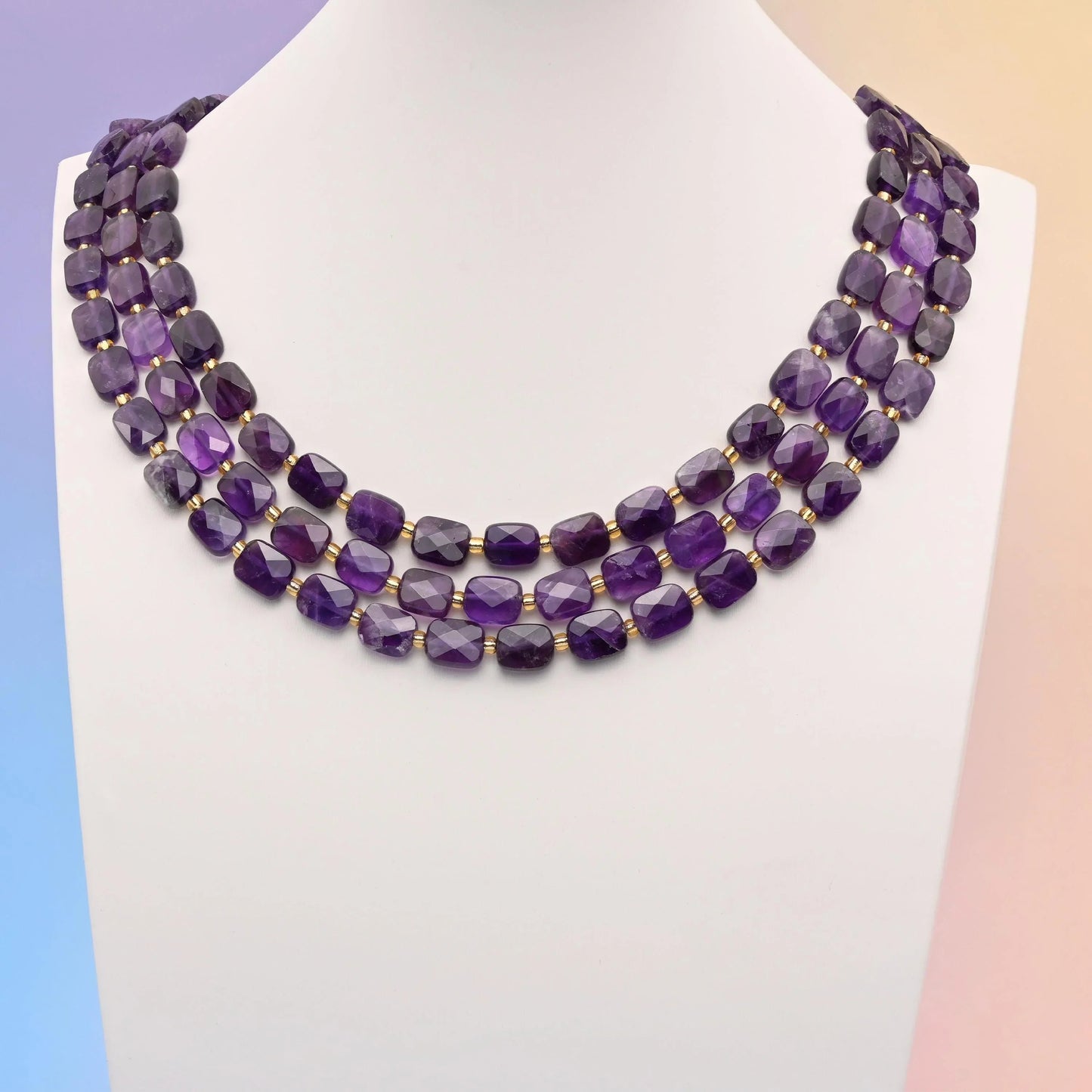 Amethyst beads, faceted rectangular shape, 10x8mm