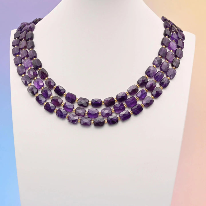 Amethyst beads, faceted rectangular shape, 10x8mm