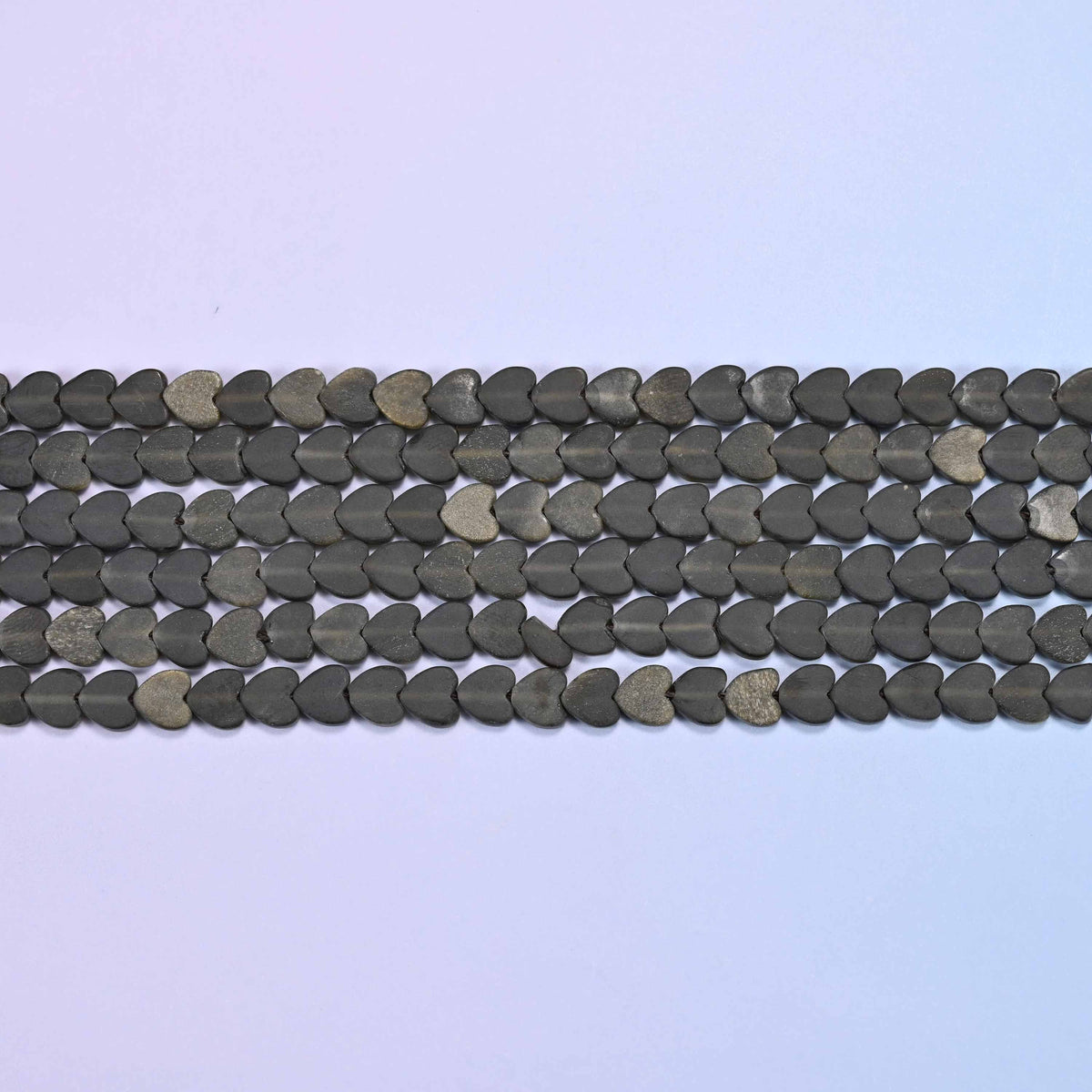 Matte Gold Obsidian Flat Heart Beads in charcoal-black with olive-bronze patches
