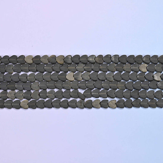 Matte Gold Obsidian Flat Heart Beads in charcoal-black with olive-bronze patches
