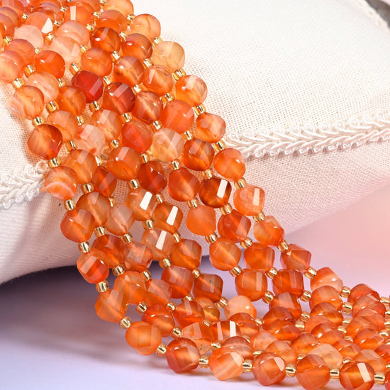 Orange Carnelian Faceted Spiral Twist Beads