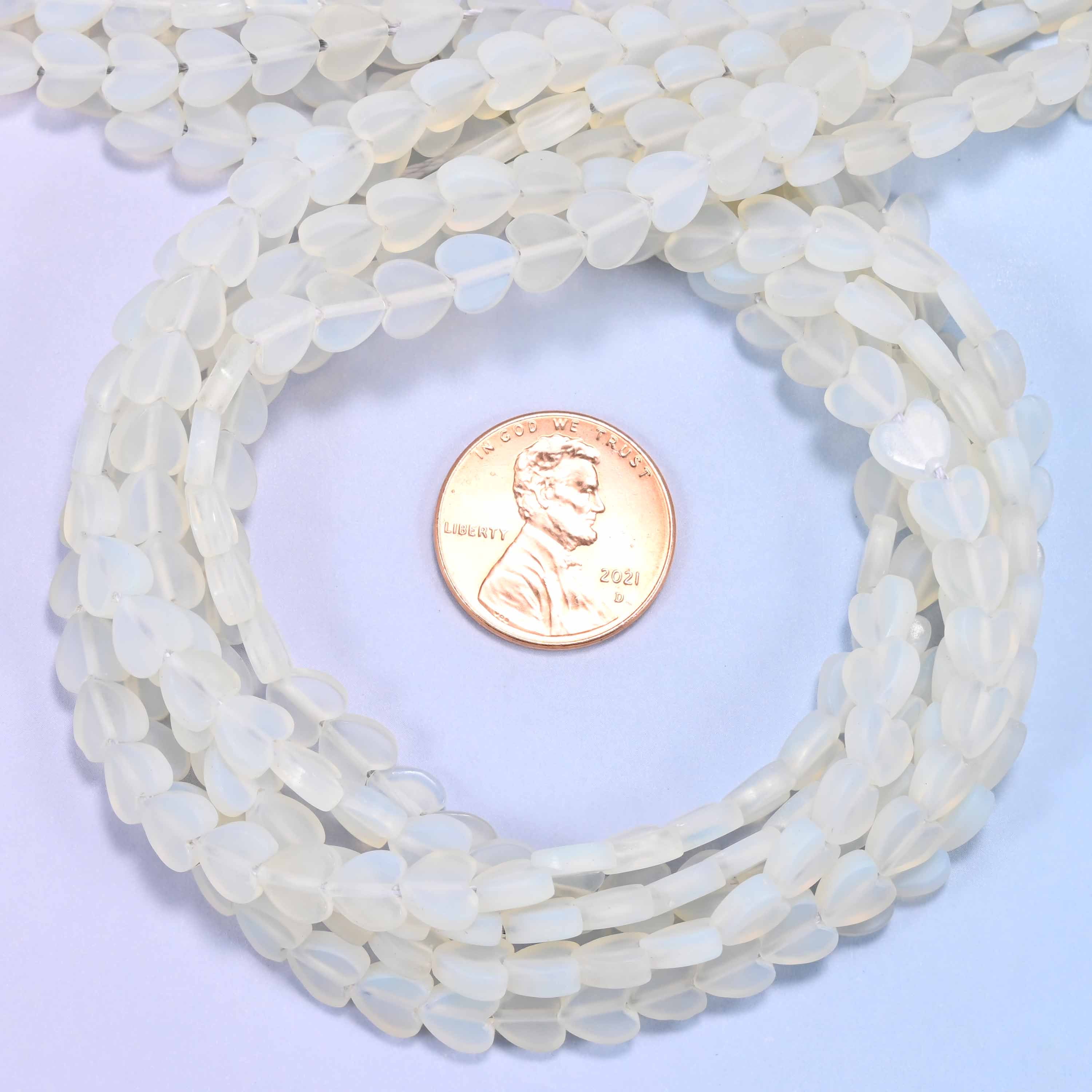 Matte Opalite Flat Heart Beads: Size 6mm, Jewelry Making, 15 Inch Strand