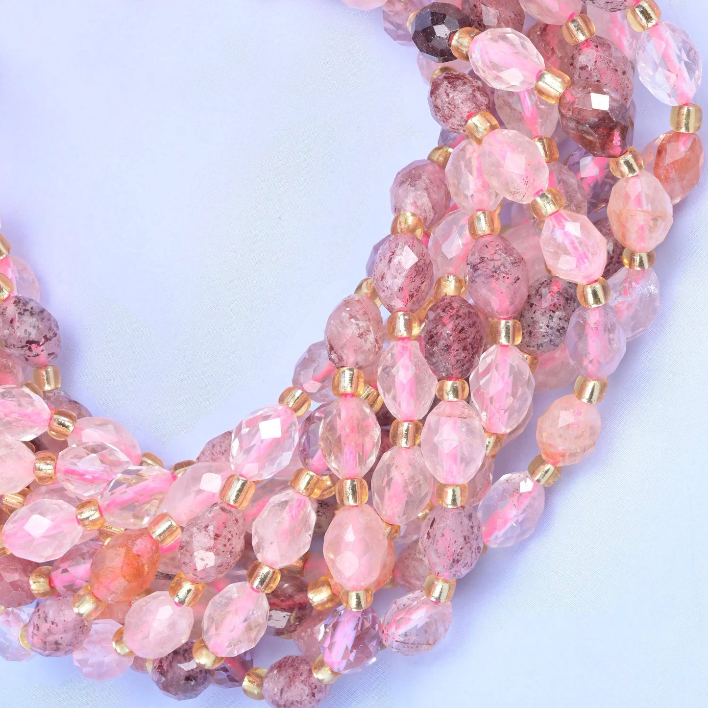 Strawberry Phantom Quartz Faceted Rice Barrel Beads, hole approximately 1.0mm
