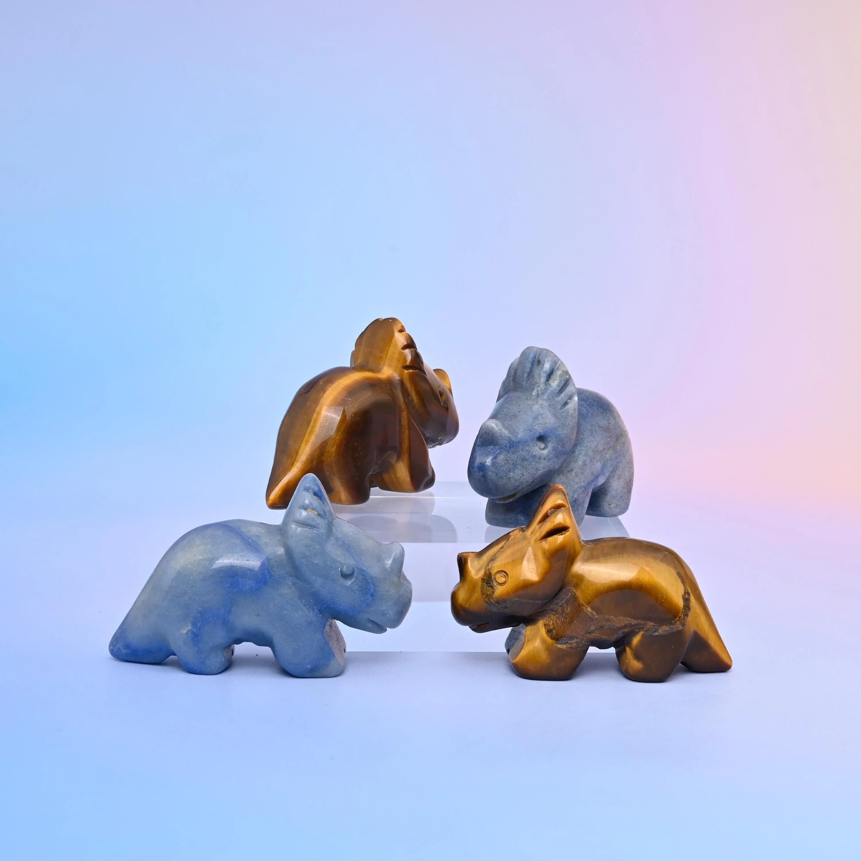 Triceratops dinosaur crystal carving, natural gemstone, one stone type per figurine