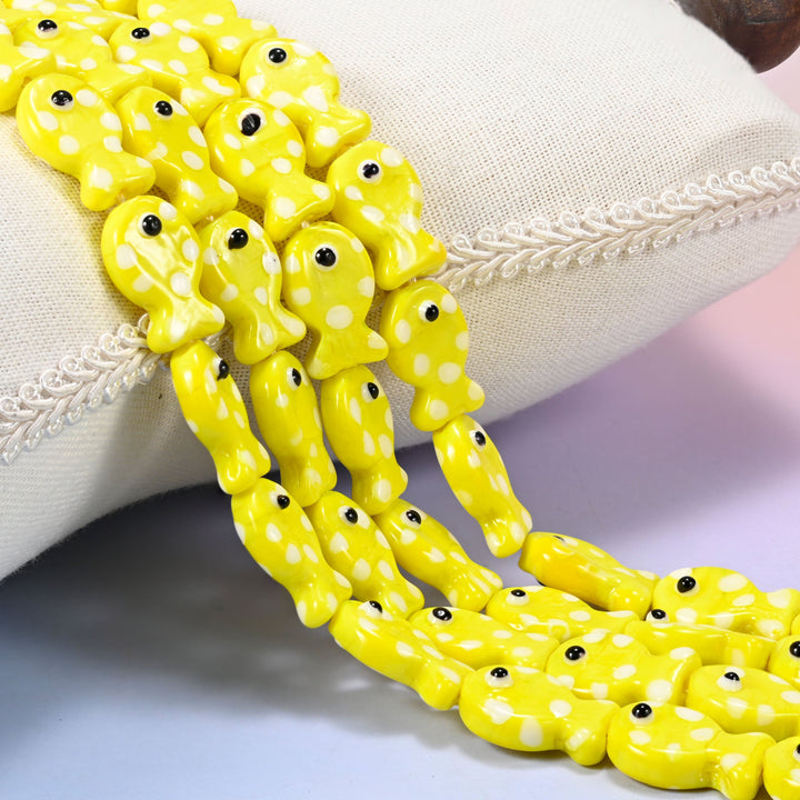 Yellow with White Dot Fish Glass Beads