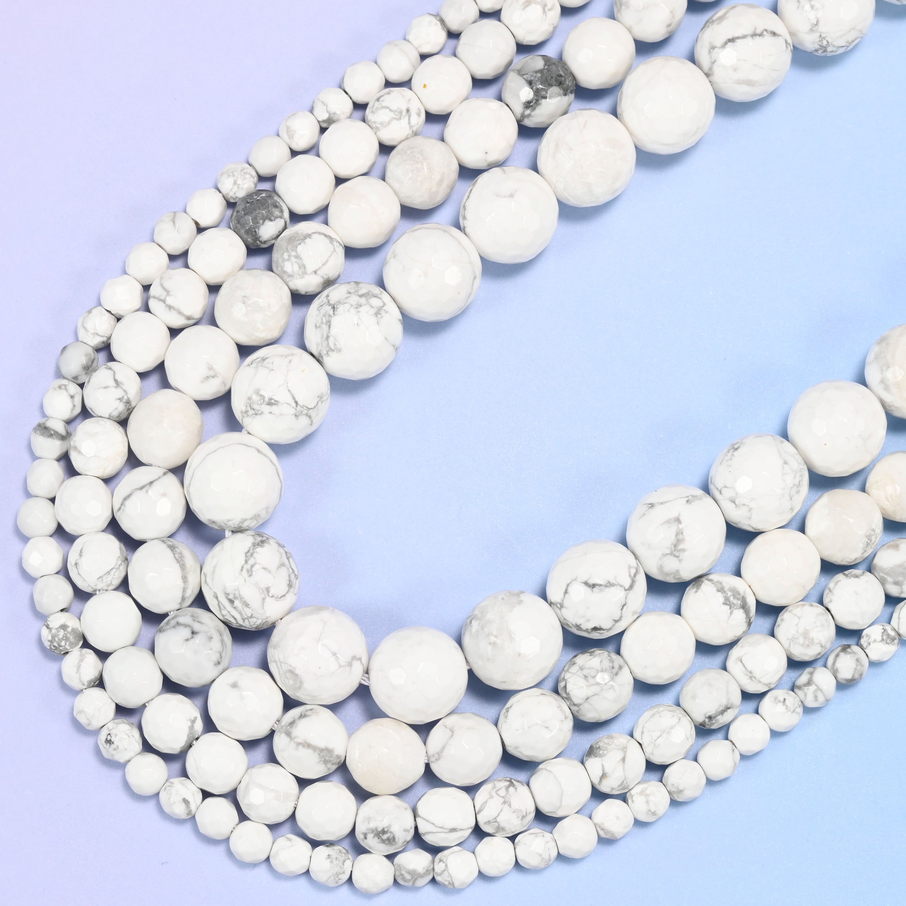White Howlite Faceted Round Beads: Jewelry Making, 15 Inch Strand