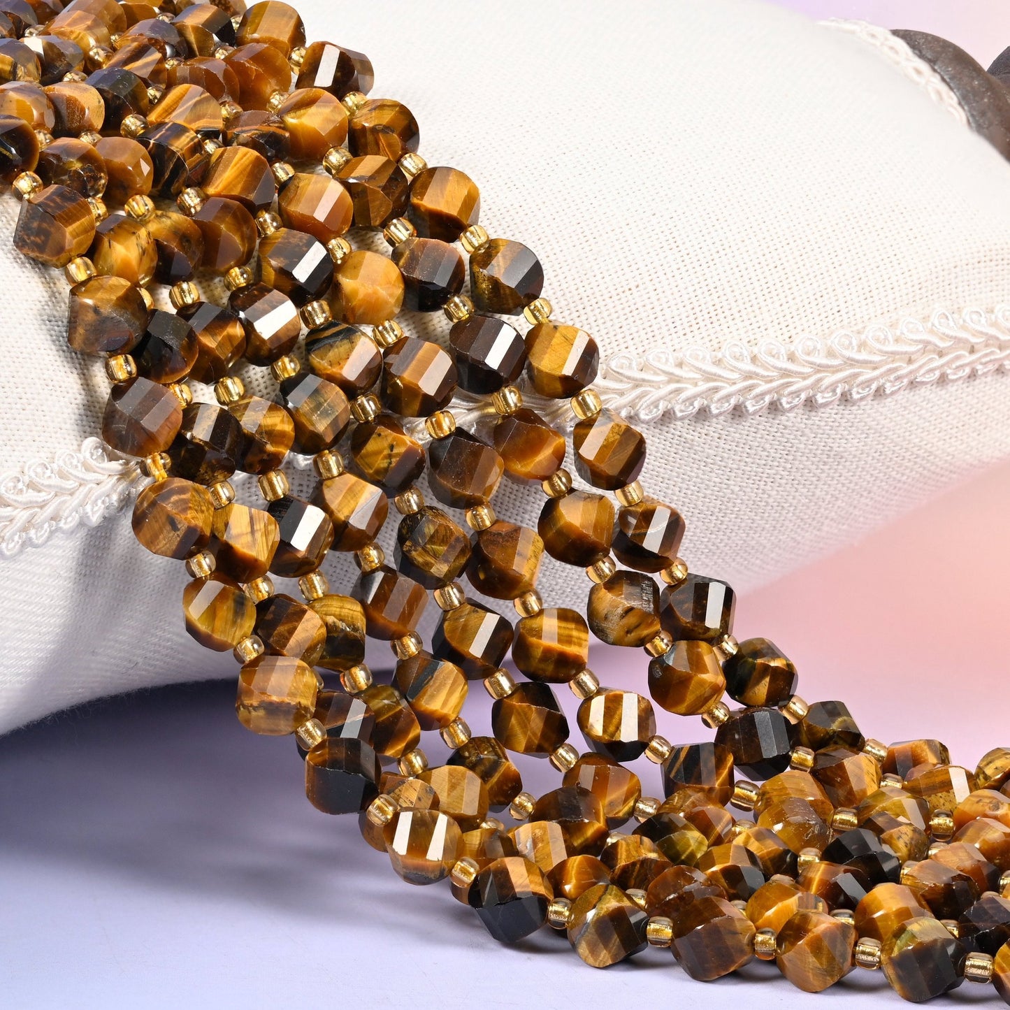 Tiger Eye faceted spiral twist beads