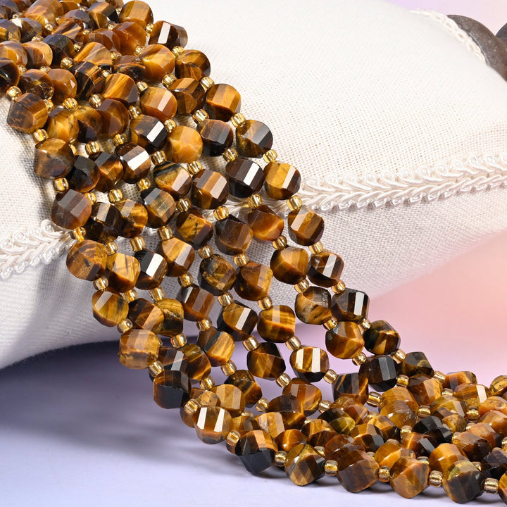 Tiger Eye faceted spiral twist beads