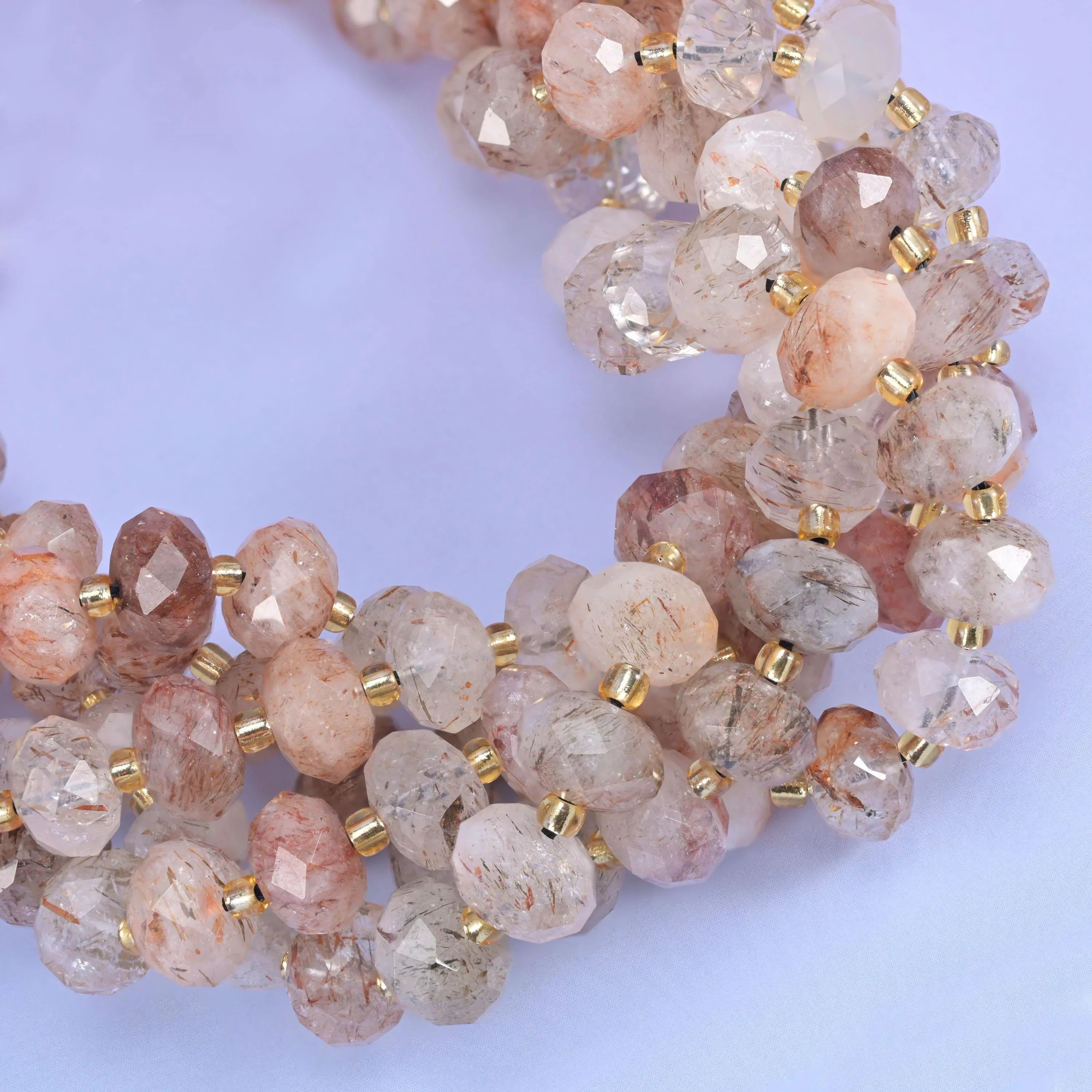 Red Copper Rutilated Quartz Faceted Rondelle Beads, hole 1.0mm