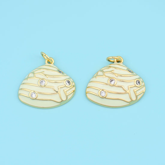 Enamel Sea Shell Charm 18K Gold Filled with Zircon 19.84x17.85mm in multiple colors available — white, ivory cream, teal,…