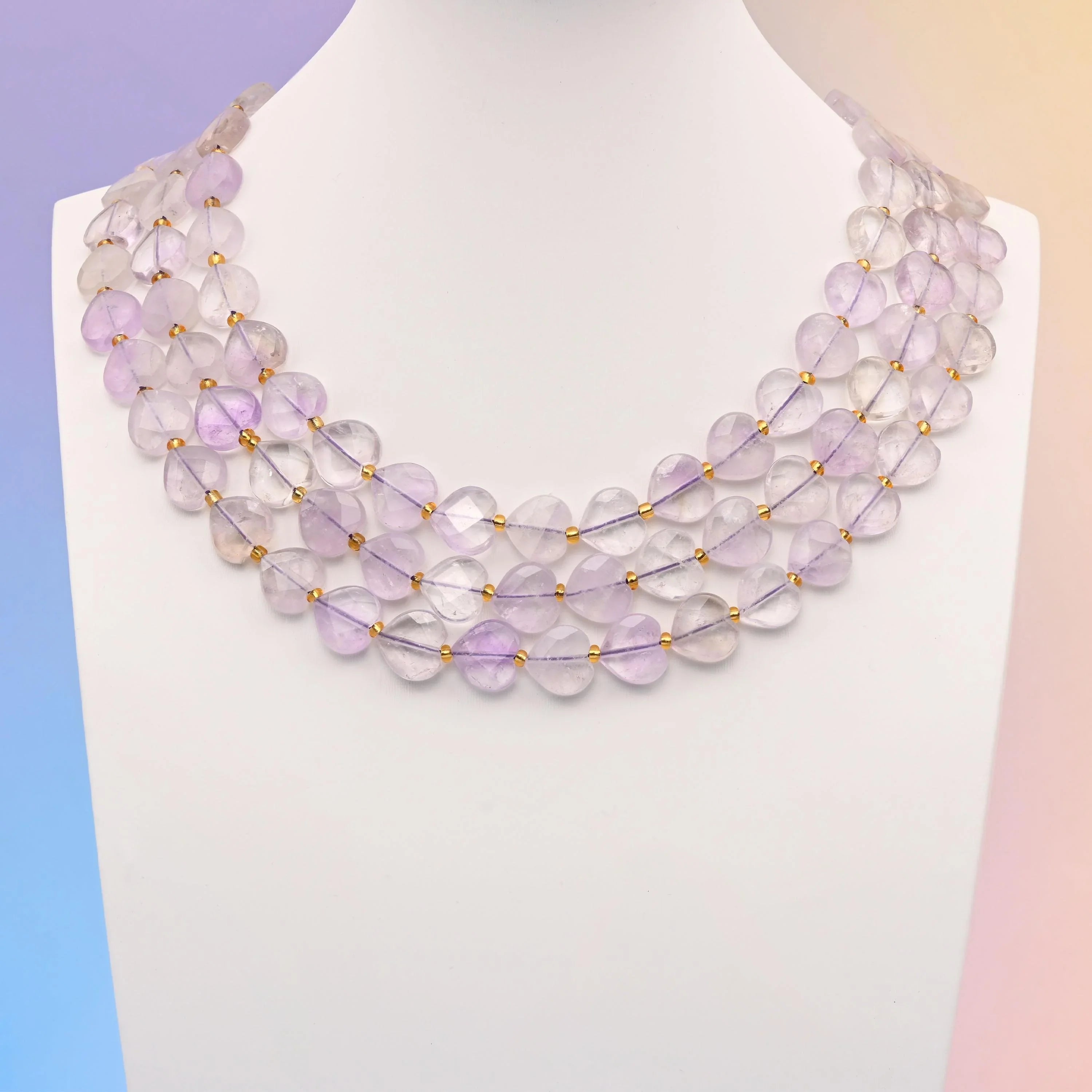 Lavender amethyst beads, faceted heart shape, 12mm