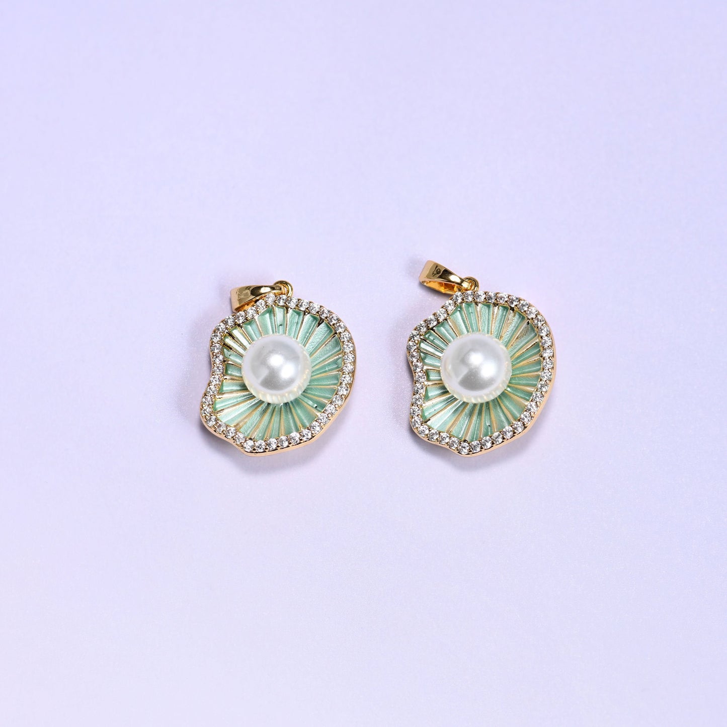 Shell Pearl Zircon Charms in gold, green, and white