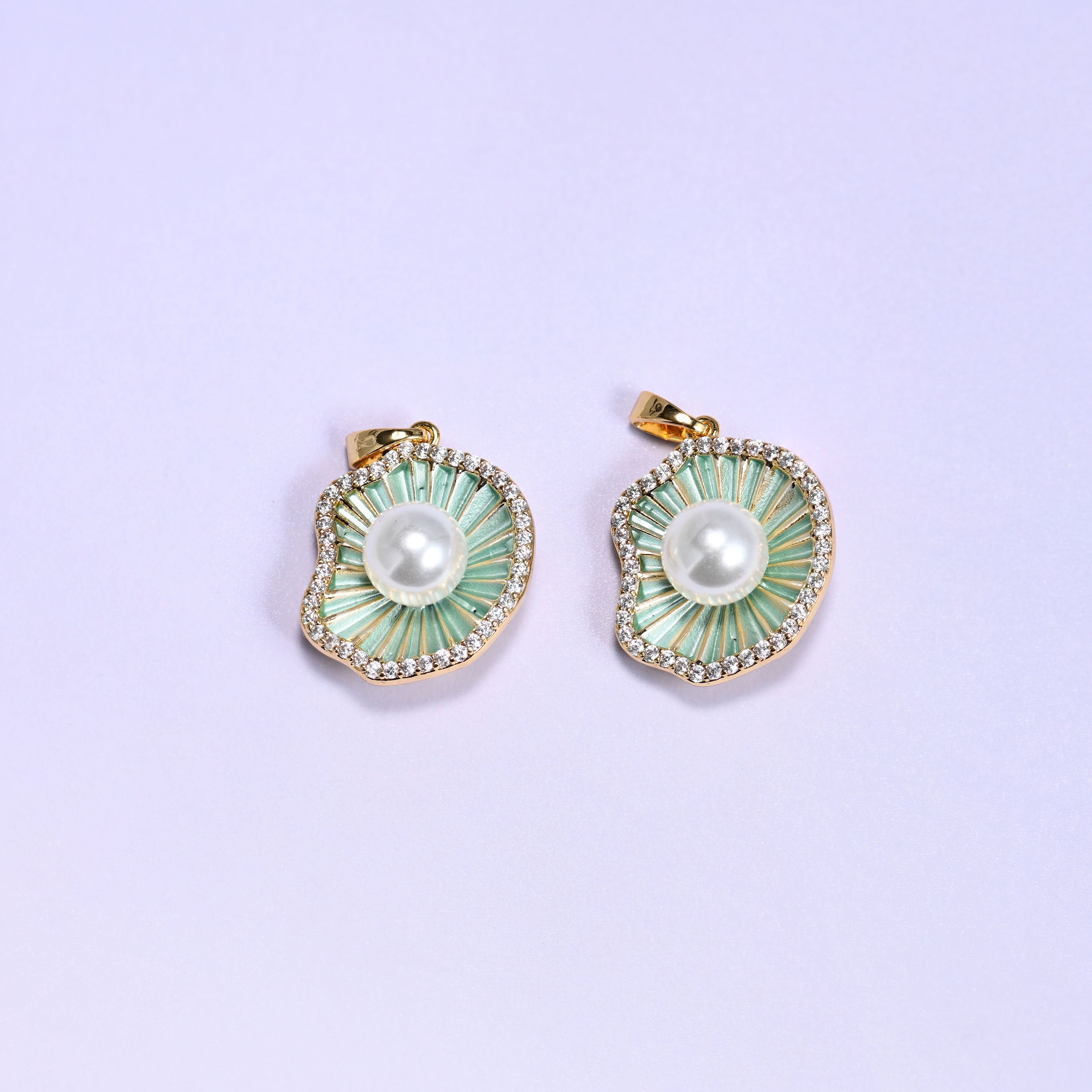 Shell Pearl Zircon Charms in gold, green, and white