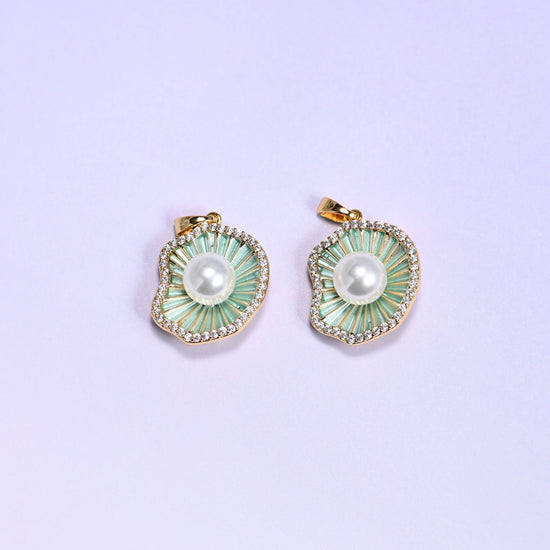Shell Pearl Zircon Charms in gold, green, and white