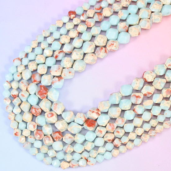 Blue Shoushan Stone Faceted Star Cut Beads 6mm 8mm 10mm, 15.5 inches